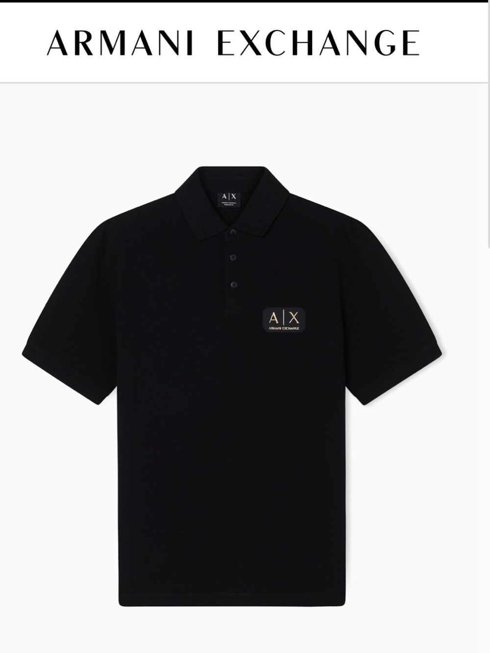 Armani Exchange Black Short-Sleeve Polo with AX Chest Patch 100% COTTON XXL